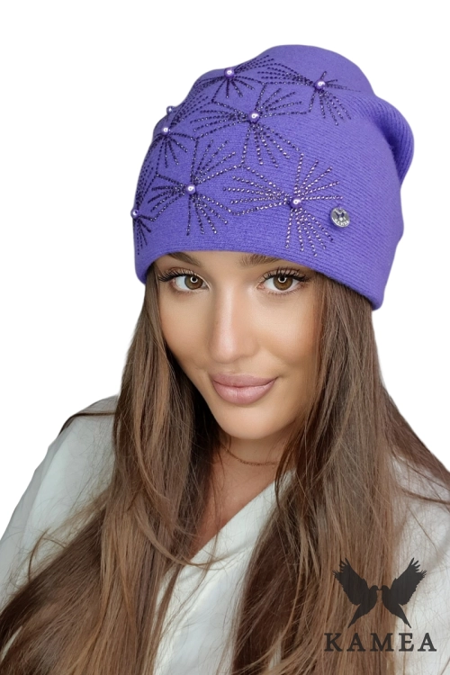 Huma czapka damska Kamea zimowa, 80% wełny, rozmiar uniwersalny 54–60 cm, kolor fioletowy