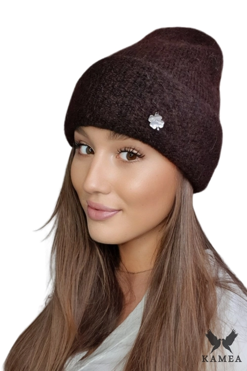 Kalifornia czapka damska Kamea zimowa, z wełną merino, moherem i wiskozą, rozmiar uniwersalny 54–60 cm, kolor brązowy