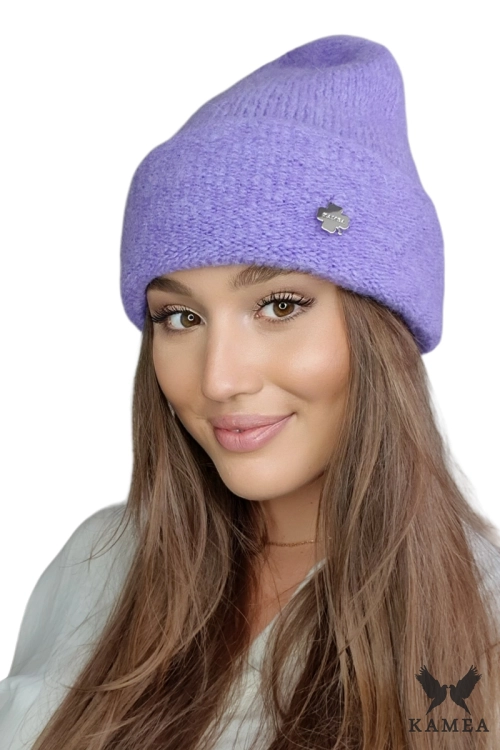 Kalifornia czapka damska Kamea zimowa, z wełną merino, moherem i wiskozą, rozmiar uniwersalny 54–60 cm, kolor wrzosowy