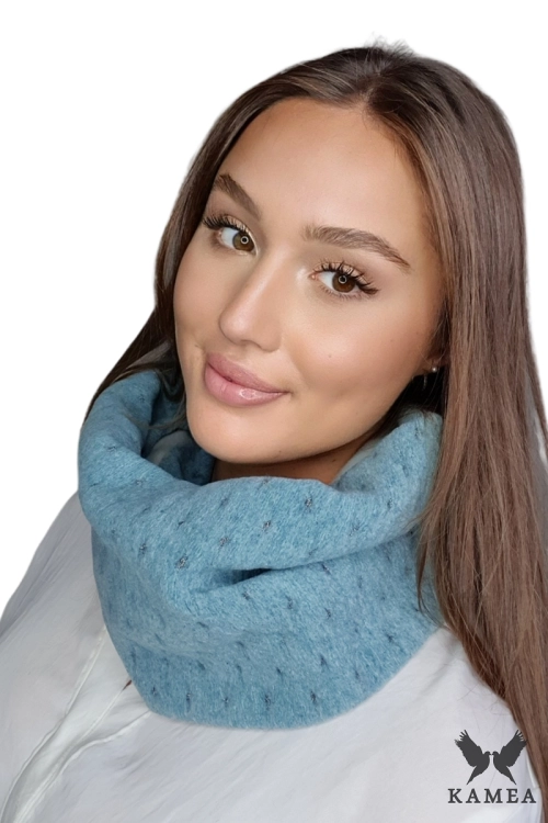 Cal-Komin damski Kamea zimowy, z wełną,  z polarową podszewką,  tuba 35 × 25 cm, kolor turkusowy