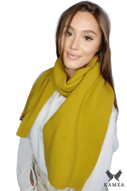 Szalik-02 damski Kamea zimowy, 80% wełny, 160 × 25 cm, kolor limonkowy
