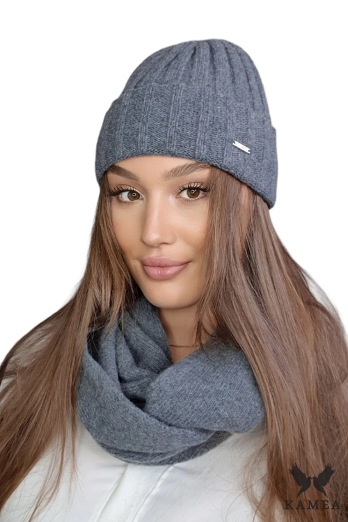 Tahira czapka damska Kamea zimowa, 80% wełny, rozmiar uniwersalny 54–60 cm, kolor grafitowy