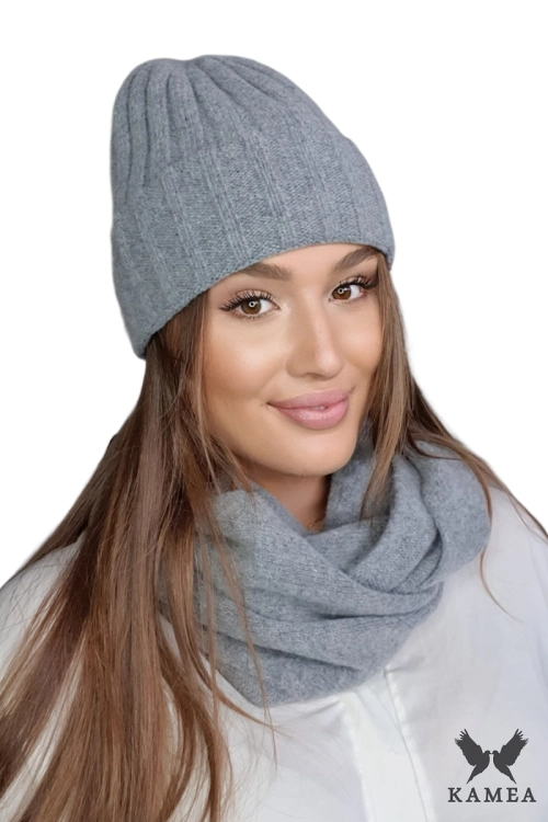 Tahira czapka damska Kamea zimowa, 80% wełny, rozmiar uniwersalny 54–60 cm, kolor srebrny