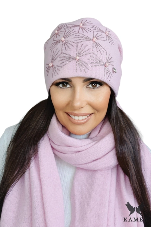 Huma czapka damska Kamea zimowa, 80% wełny, rozmiar uniwersalny 54–60 cm, kolor różowy