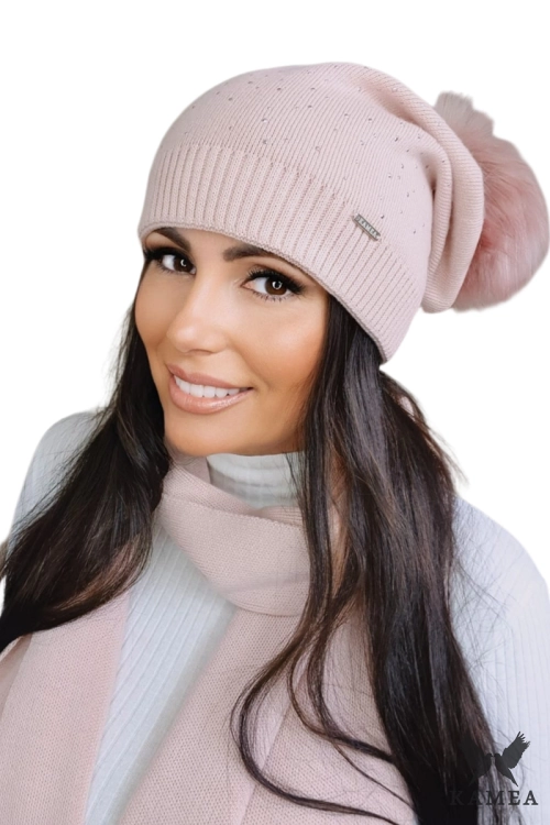 Maja czapka damska Kamea zimowa, 100% akrylu, rozmiar uniwersalny 54–60 cm, kolor różowy