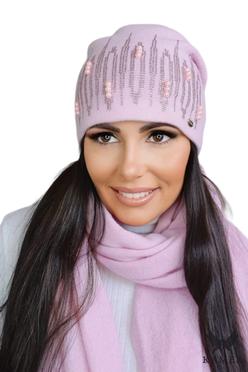 Gina czapka damska Kamea zimowa, 80% wełny, rozmiar uniwersalny 54–60 cm, kolor różowy