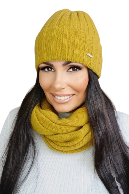Tahira czapka damska Kamea zimowa, 80% wełny, rozmiar uniwersalny 54–60 cm, kolor limonkowy