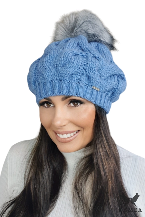 Zita czapka damska Kamea zimowa, z pomponem, z alpaką i wełną, rozmiar uniwersalny 54–60 cm, kolor niebieski
