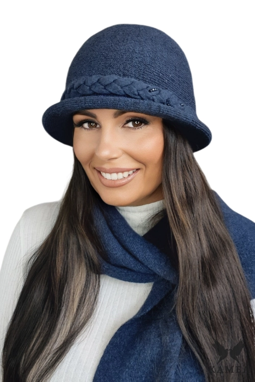 Farida kapelusz damski Kamea zimowy, z alpaką, wełną i wiskozą, rozmiar uniwersalny 54–60 cm, kolor granatowy