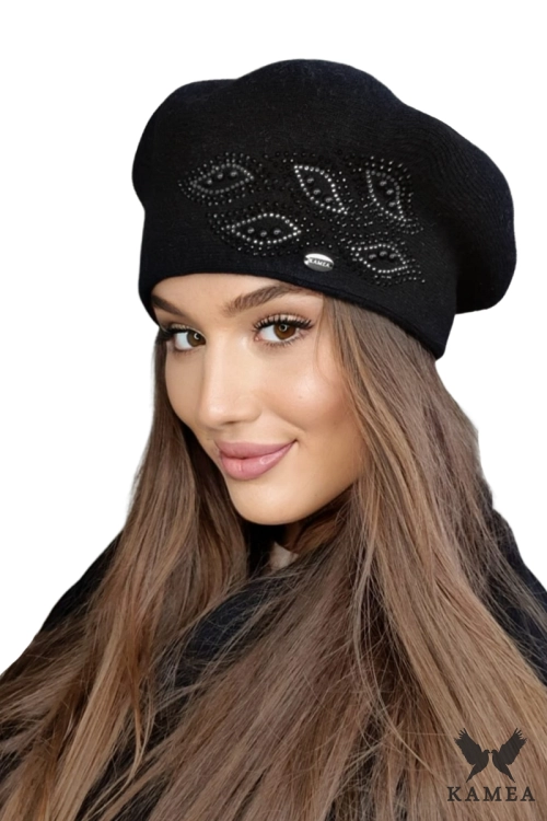 Heidi beret damski Kamea zimowy, 80% wełny, rozmiar uniwersalny 54–60 cm, kolor czarny