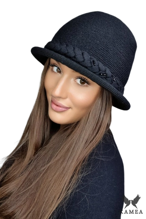 Farida kapelusz damski Kamea zimowy, z alpaką, wełną i wiskozą, rozmiar uniwersalny 54–60 cm, kolor czarny