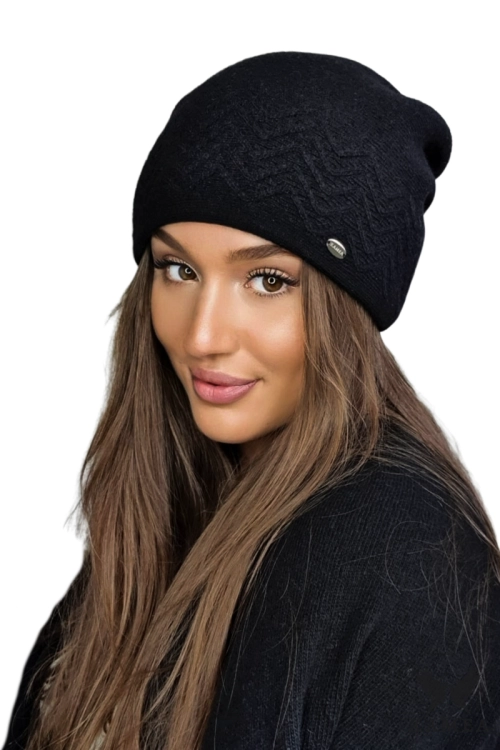 Hana czapka damska Kamea zimowa, 80% wełny, rozmiar uniwersalny 54–60 cm, kolor czarny