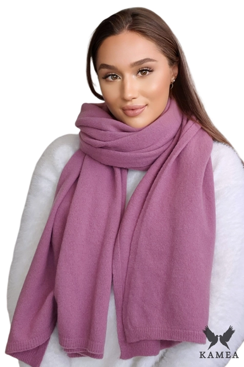 Szalik-01 damski Kamea zimowy, 80% wełny, narzutka, 180 × 65 cm, kolor liliowy