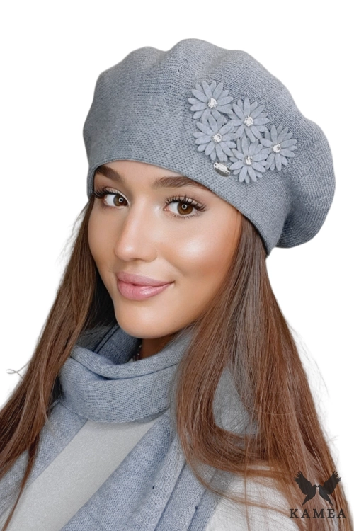 Tala beret damski Kamea zimowy, z wełną, rozmiar uniwersalny 54–60 cm, kolor szary