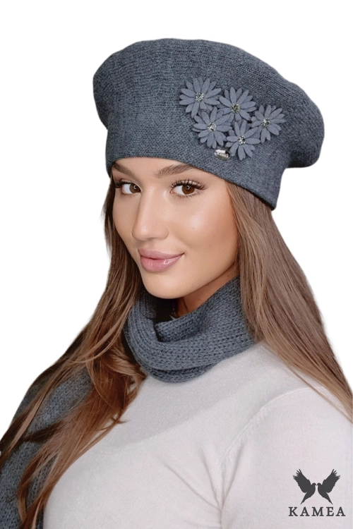 Tala beret damski Kamea zimowy, z wełną, rozmiar uniwersalny 54–60 cm, kolor grafitowy