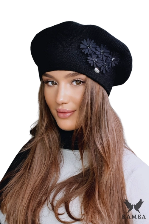 Tala beret damski Kamea zimowy, z wełną, rozmiar uniwersalny 54–60 cm, kolor czarny