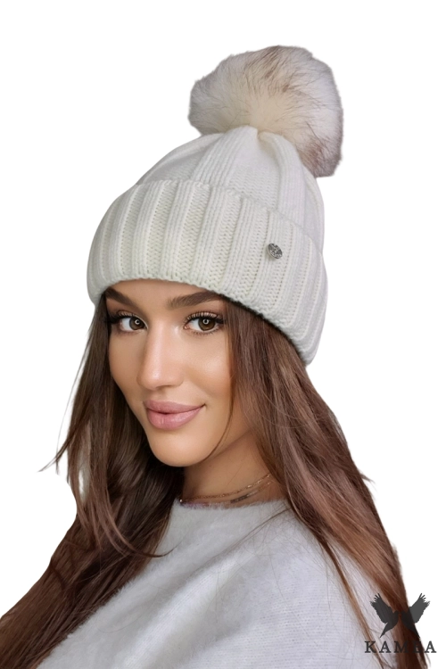 Karima czapka damska Kamea zimowa, 80% wełny, rozmiar uniwersalny 54–60 cm, kolor ekru