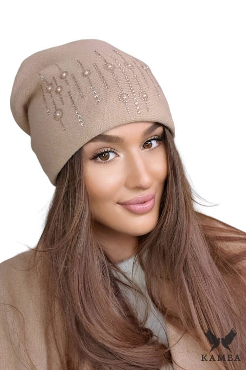 Eleni czapka damska Kamea zimowa, 80% wełny, rozmiar uniwersalny 54–60 cm, kolor camel