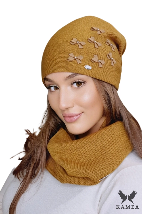 Cyria czapka damska Kamea zimowa, z wełną, rozmiar uniwersalny 54–60 cm, kolor musztardowy