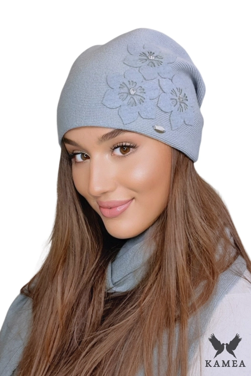 Teona czapka damska Kamea zimowa, z wełną i wiskozą, rozmiar uniwersalny 54–60 cm, kolor szary