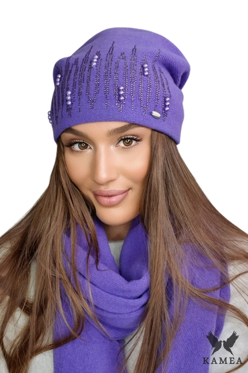 Gina czapka damska Kamea zimowa, 80% wełny, rozmiar uniwersalny 54–60 cm, kolor fioletowy