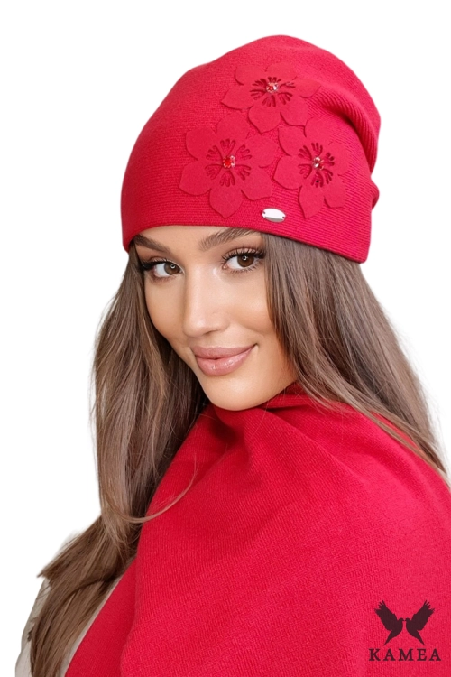 Teona czapka damska Kamea zimowa, z wełną i wiskozą, rozmiar uniwersalny 54–60 cm, kolor czerwony