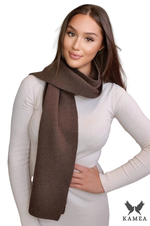 Szalik-02 damski Kamea zimowy, 80% wełny, 160 × 25 cm, kolor brązowy