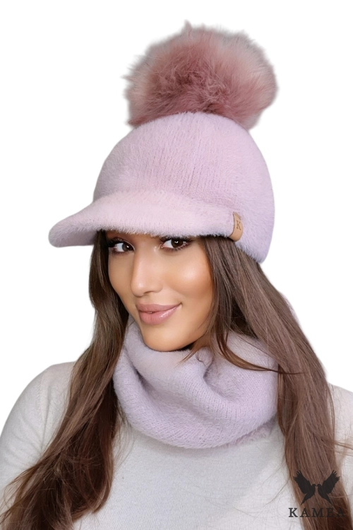 Koryna czapka damska Kamea zimowa, z daszkiem, 100% poliamidu, rozmiar uniwersalny 54–60 cm, kolor różowy
