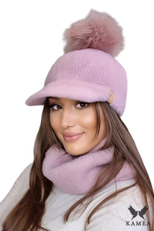 Koryna czapka damska Kamea zimowa, z daszkiem, 100% poliamidu, rozmiar uniwersalny 54–60 cm, kolor ciemny różowy