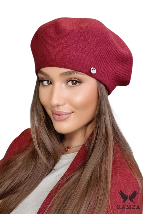 Afrah beret damski Kamea zimowy, z wełną i wiskozą, rozmiar uniwersalny 54–60 cm, kolor bordowy