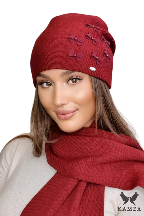 Cyria czapka damska Kamea zimowa, z wełną, rozmiar uniwersalny 54–60 cm, kolor bordowy