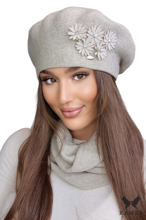 Tala beret damski Kamea zimowy, z wełną, rozmiar uniwersalny 54–60 cm, kolor beżowy