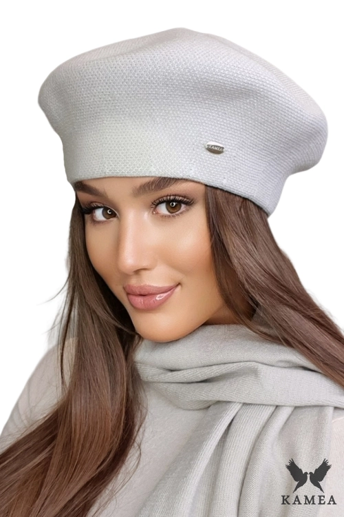Arkadia beret damski Kamea zimowy, w pepitkę, z wełną i wiskozą, rozmiar uniwersalny 54–60 cm, kolor beżowy