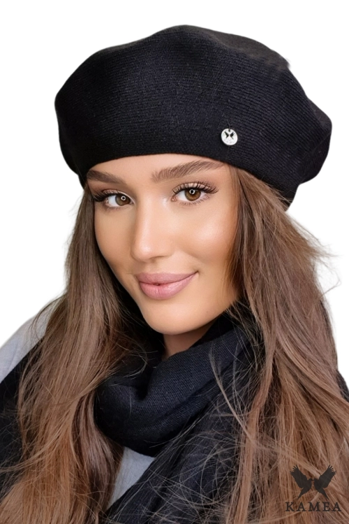 Afrah beret damski Kamea zimowy, z wełną i wiskozą, rozmiar uniwersalny 54–60 cm, kolor czarny
