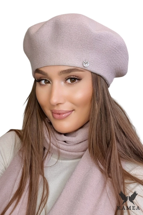 Afrah beret damski Kamea zimowy, z wełną i wiskozą, rozmiar uniwersalny 54–60 cm, kolor różowy