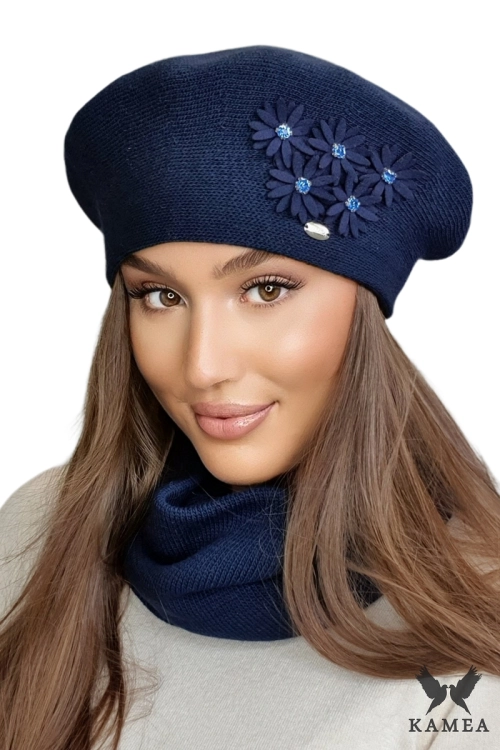 Tala beret damski Kamea zimowy, z wełną, rozmiar uniwersalny 54–60 cm, kolor granatowy