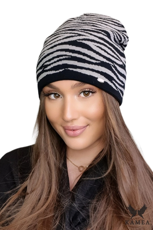 Zaina czapka damska Kamea zimowa, 97% wiskozy, rozmiar uniwersalny 54–60 cm, kolor ciemny beżowy