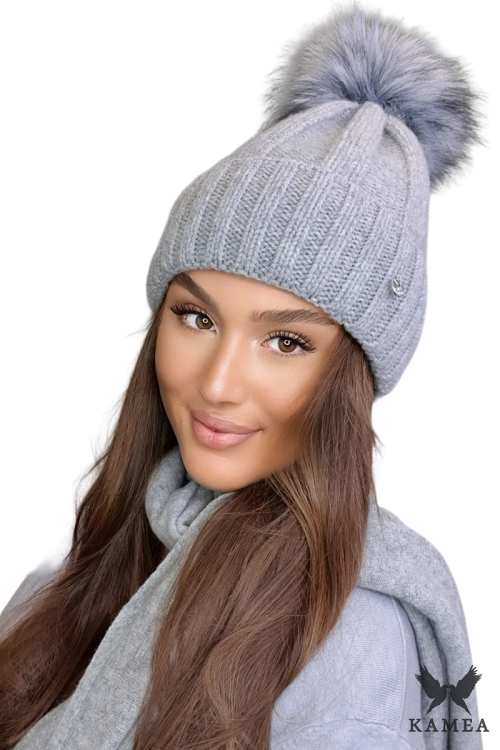 Karima czapka damska Kamea zimowa, 80% wełny, rozmiar uniwersalny 54–60 cm, kolor szary