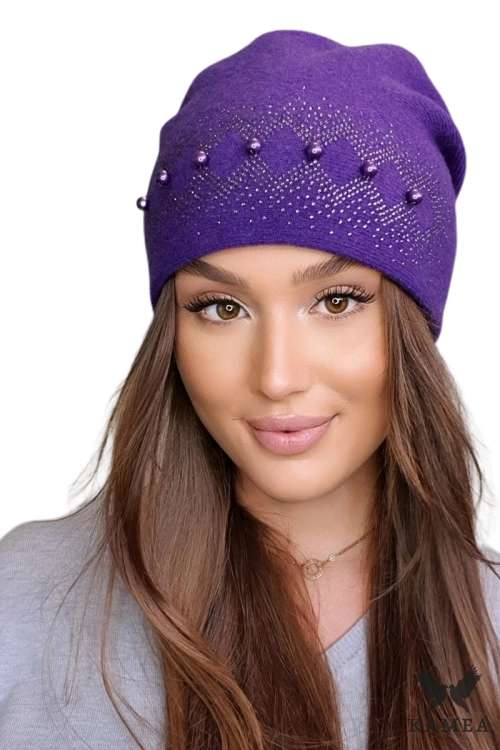 Iman czapka damska Kamea zimowa, 80% wełny, rozmiar uniwersalny 54–60 cm, kolor fioletowy
