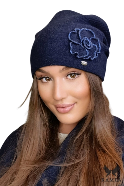 Inka czapka damska Kamea zimowa, 80% wełny, rozmiar uniwersalny 54–60 cm, kolor granatowy