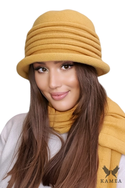 Salerno kapelusz damski Kamea zimowy, 80% wełny, rozmiar uniwersalny 54–60 cm, kolor miodowy