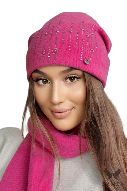 Eleni czapka damska Kamea zimowa, 80% wełny, rozmiar uniwersalny 54–60 cm, kolor malinowy