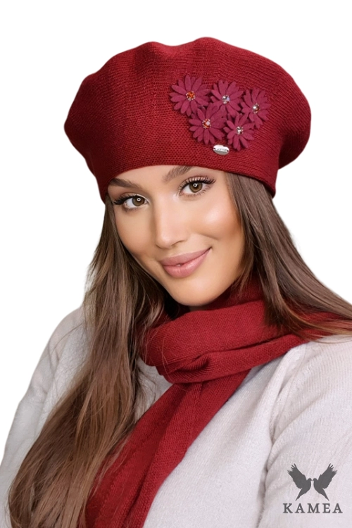 Tala beret damski Kamea zimowy, z wełną, rozmiar uniwersalny 54–60 cm, kolor bordowy