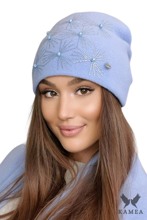 Huma czapka damska Kamea zimowa, 80% wełny, rozmiar uniwersalny 54–60 cm, kolor błękitny