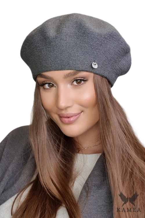 Afrah beret damski Kamea zimowy, z wełną i wiskozą, rozmiar uniwersalny 54–60 cm, kolor grafitowy