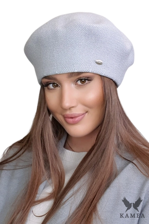 Arkadia beret damski Kamea zimowy, w pepitkę, z wełną i wiskozą, rozmiar uniwersalny 54–60 cm, kolor szary