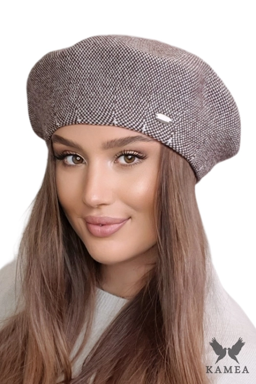 Arkadia beret damski Kamea zimowy, w pepitkę, z wełną i wiskozą, rozmiar uniwersalny 54–60 cm, kolor brązowy