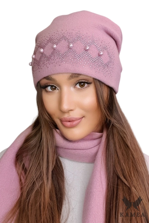 Iman czapka damska Kamea zimowa, 80% wełny, rozmiar uniwersalny 54–60 cm, kolor różany