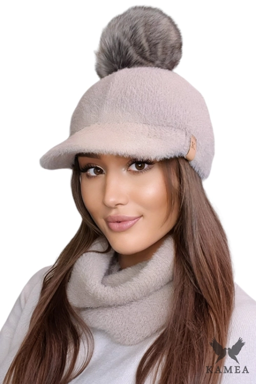 Koryna czapka damska Kamea zimowa, z daszkiem, 100% poliamidu, rozmiar uniwersalny 54–60 cm, kolor ciemny beżowy