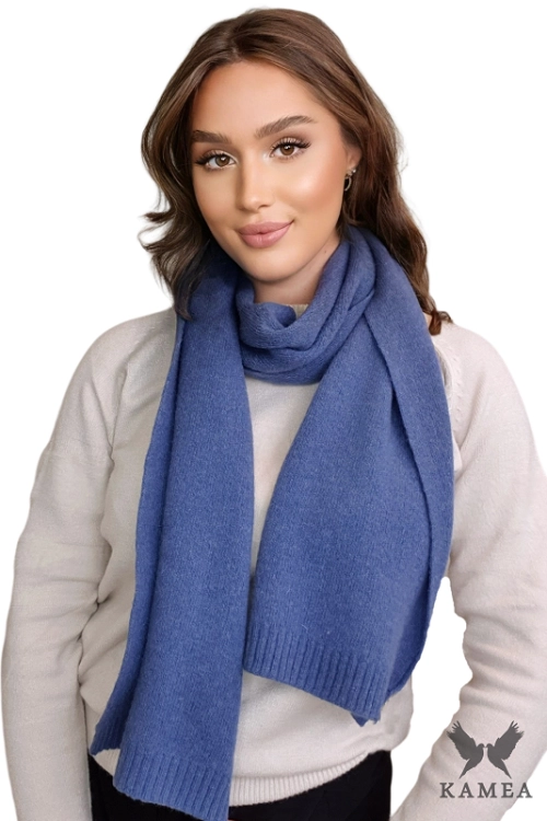 Szalik-02 damski Kamea zimowy, 80% wełny, 160 × 25 cm, kolor jeansowy